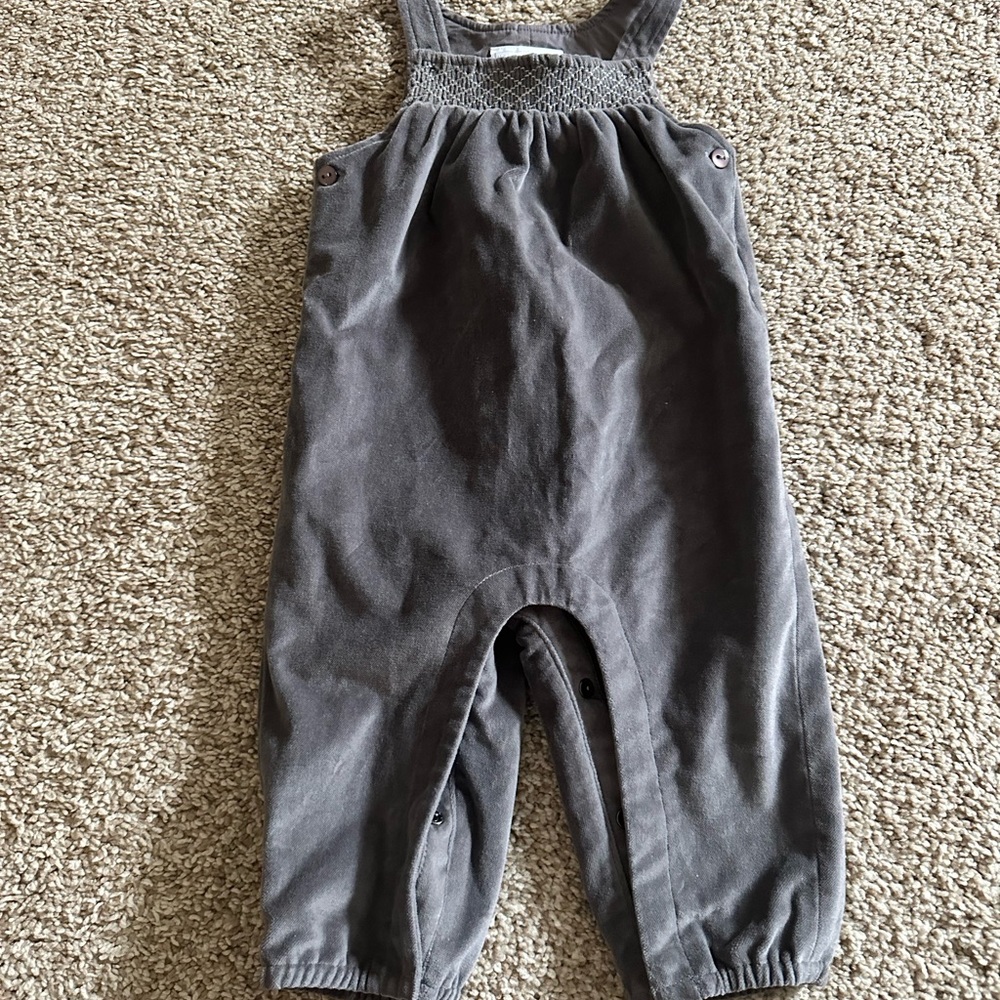 Grey Smocked Velvet Overall